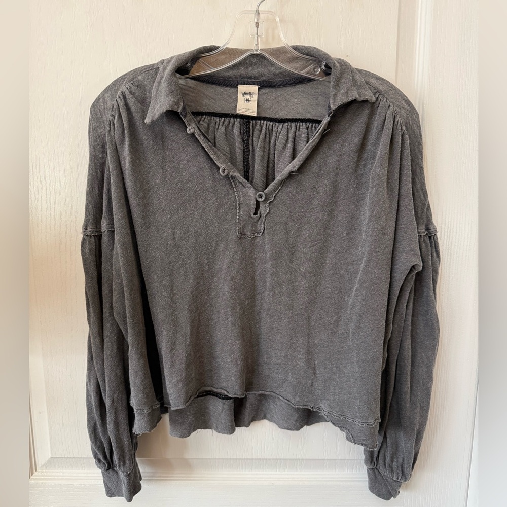 We The Free Free People Charcoal Button Down Shirt-Oversized